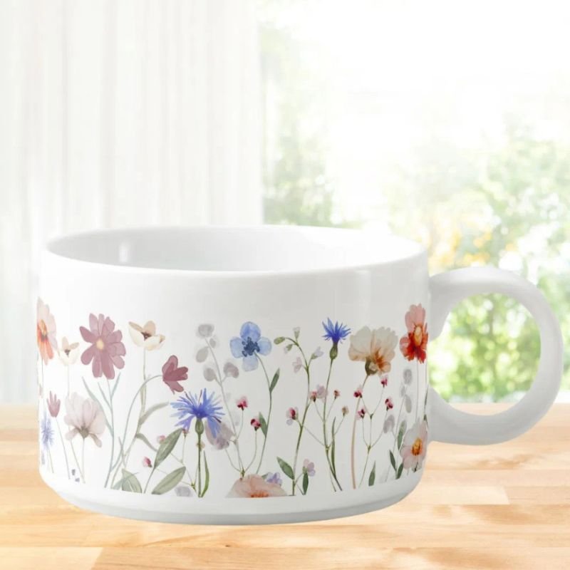 Watercolor Colorful Wildflower Meadow Bowl