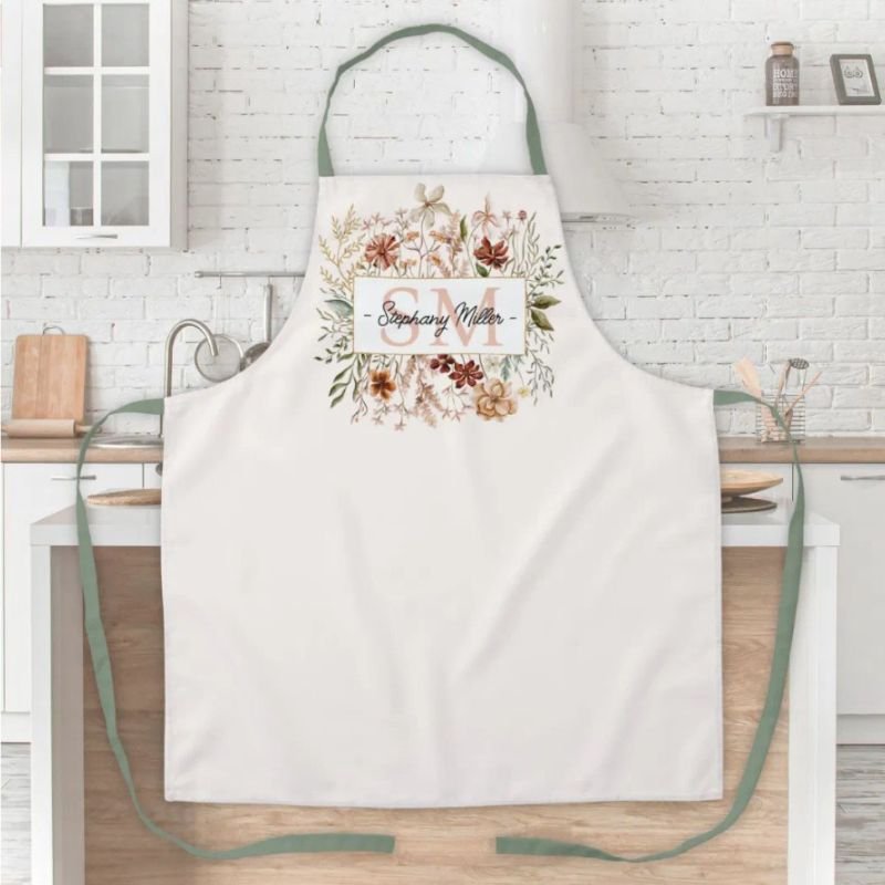 Elegant Monogram Watercolor Fall Wildflower Floral Apron
