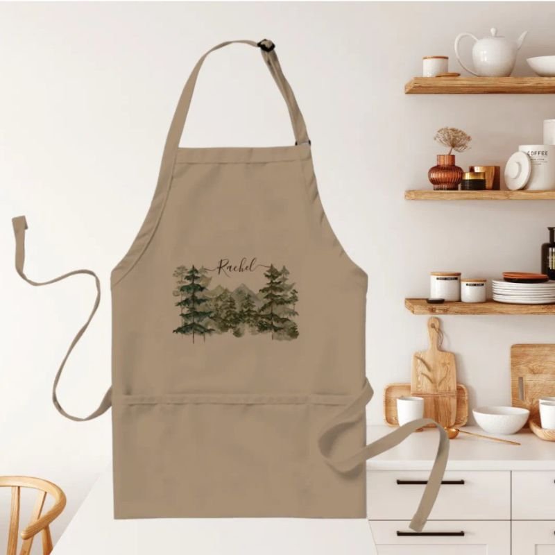 Watercolor Pine Forest and mountain Rustic Adult Apron