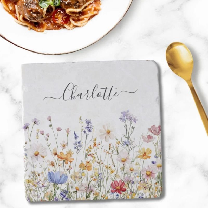 Elegant Monogram Watercolor Colorful Wildflower Trivet