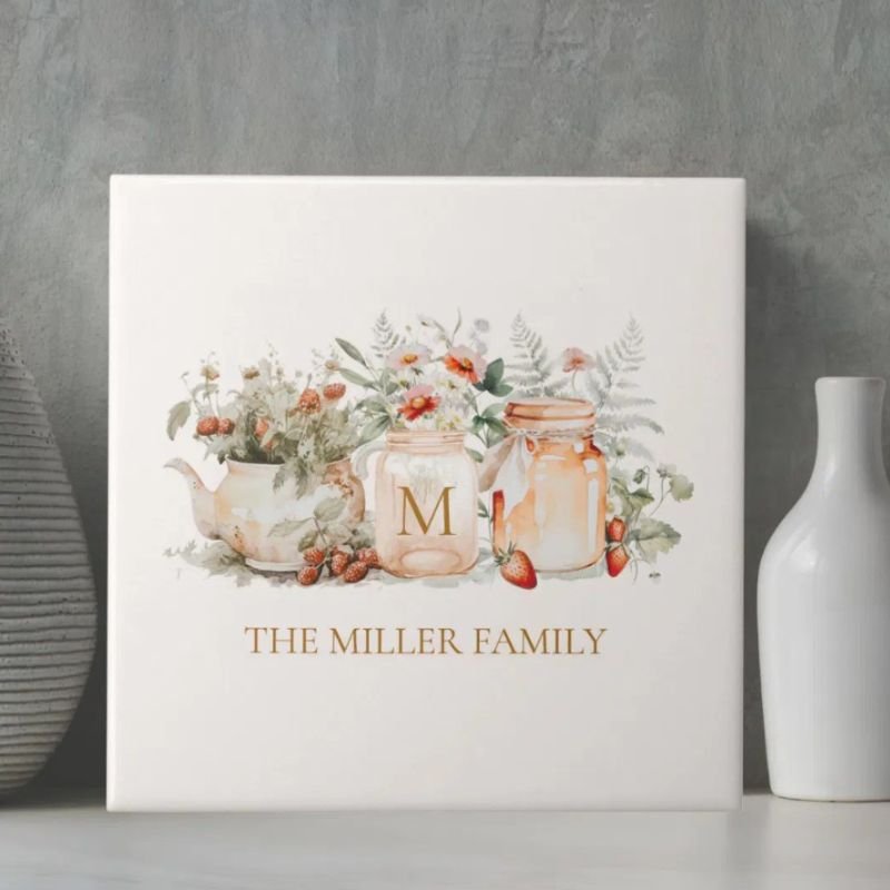 Monogrammed Forest Floral Botanical Family Name Ceramic Tile