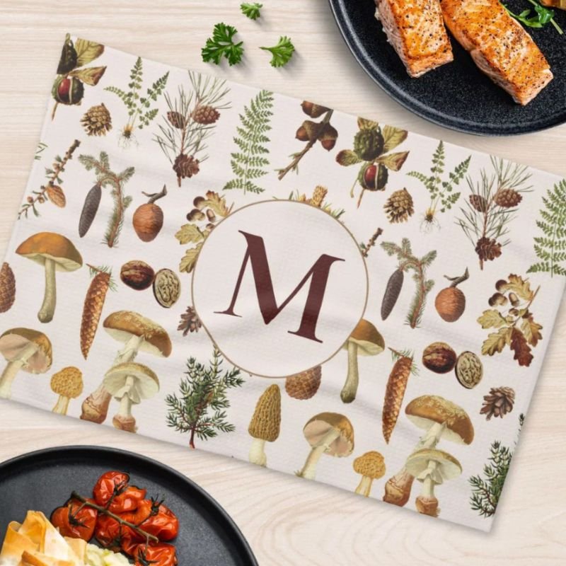 Monogrammed Vintage Pine Forest Treasures Pattern Kitchen Towel