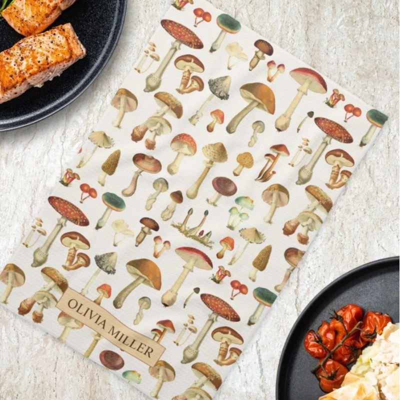 Vintage Mushroom Pattern Kitchen Towel