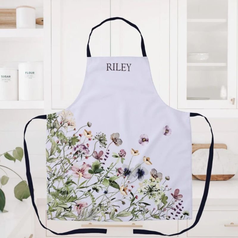 Monogrammed Watercolor Purple Wildflowers Apron