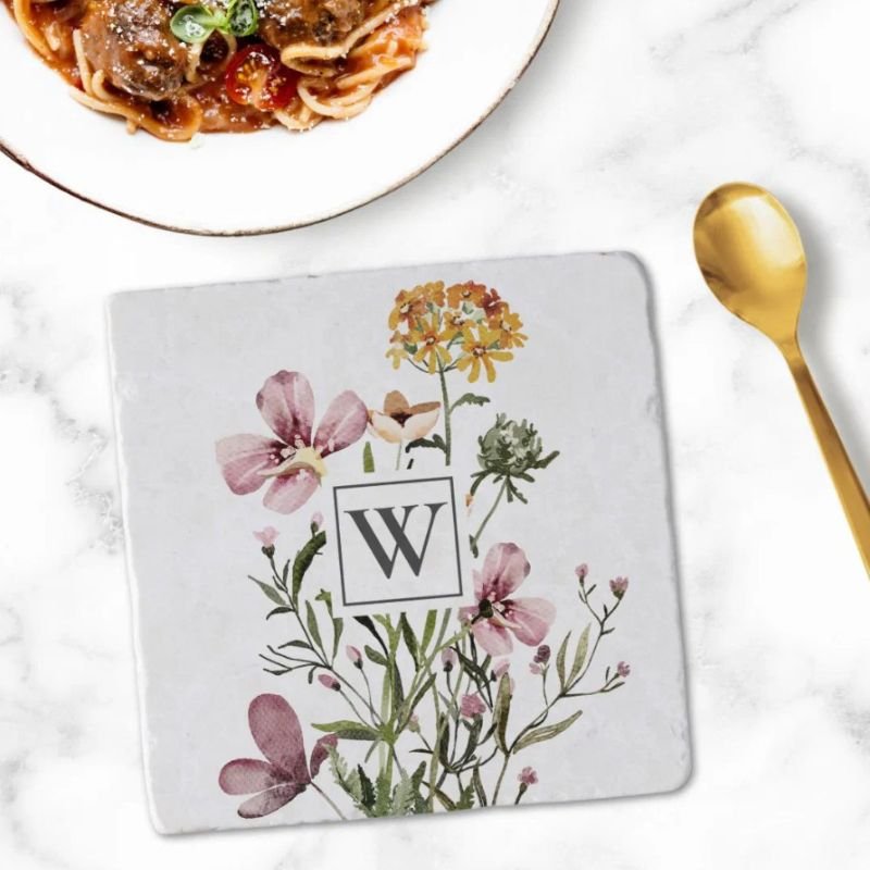 Monogram Watercolor Wildflower Bouquet #1 Trivet