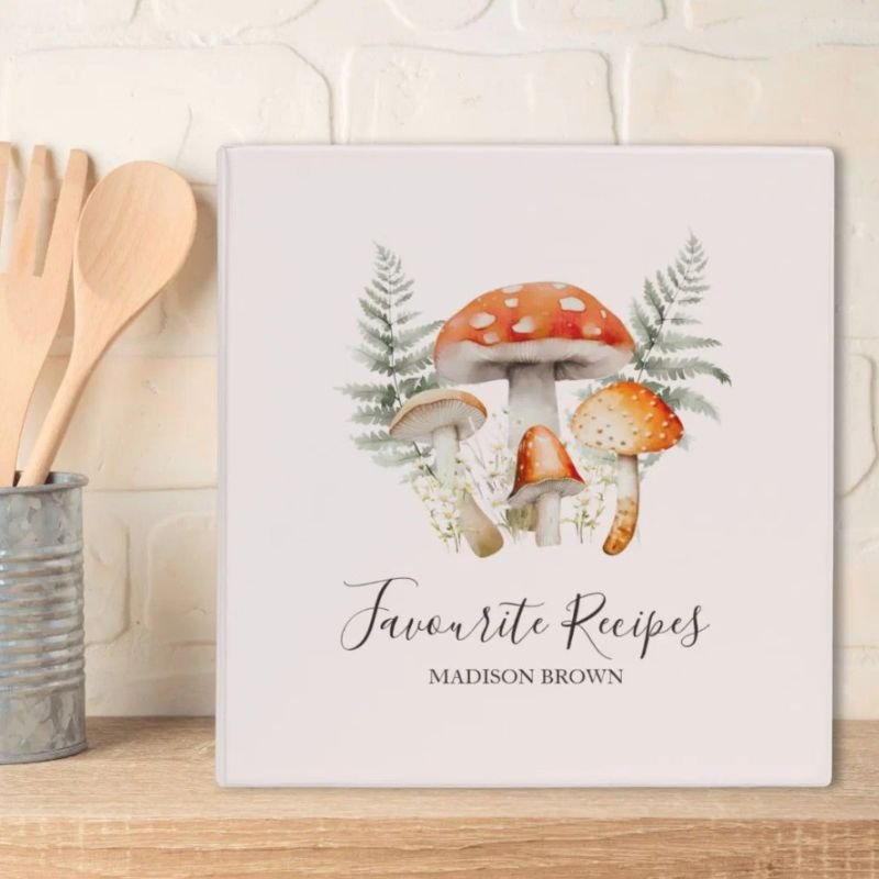 Whimsical Forest Mushroom Vintage Farmhouse Recipe 3 Ring Binder