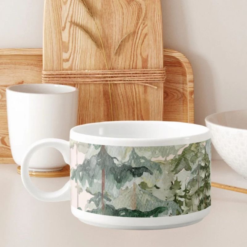 Watercolor Pine Forest and mountain Rustic Bowl