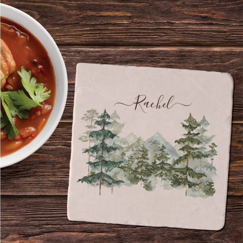 Watercolor Pine Forest and mountain Rustic Trivet