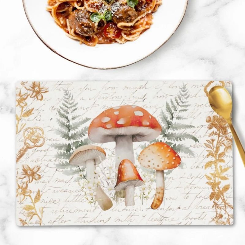 Whimsical Forest Mushroom Vintage letter Farmhouse Placemat