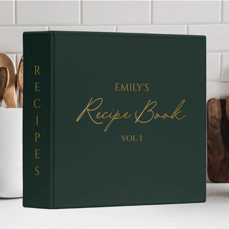 Elegant Modern Script Gold Black Simple Recipe 3 Ring Binder