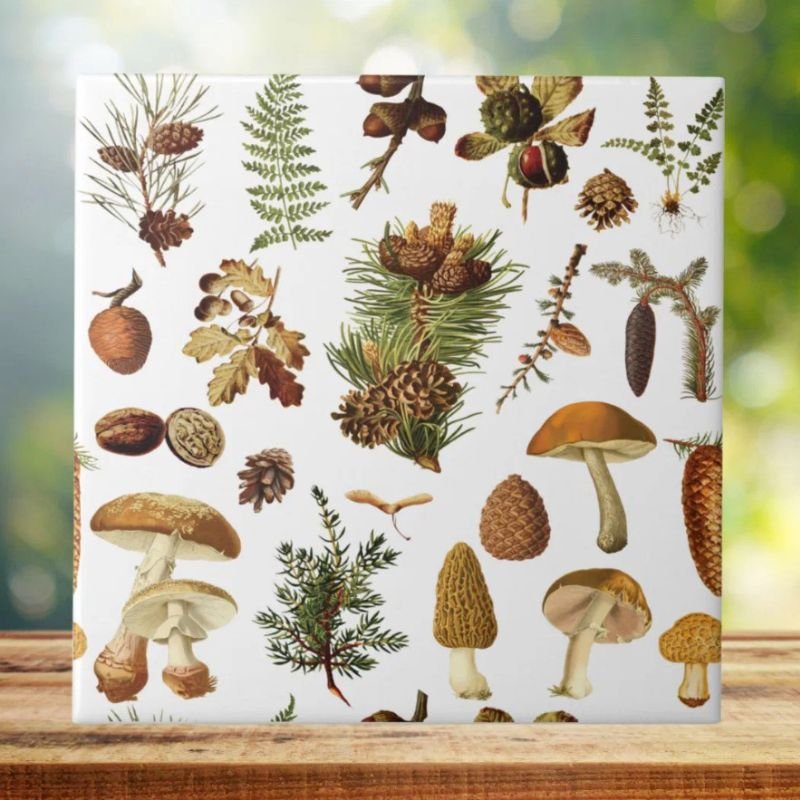 Vintage Pine Forest Treasures Seamless Pattern Ceramic Tile
