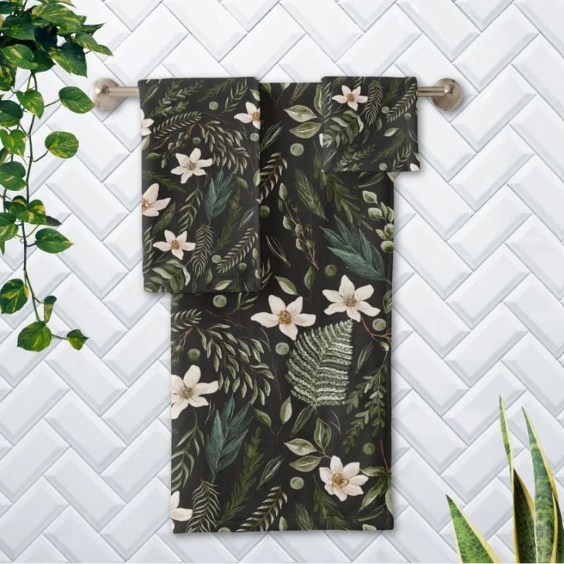 Floral Botanical Garden Watercolor Nature Pattern Bath Towel Set