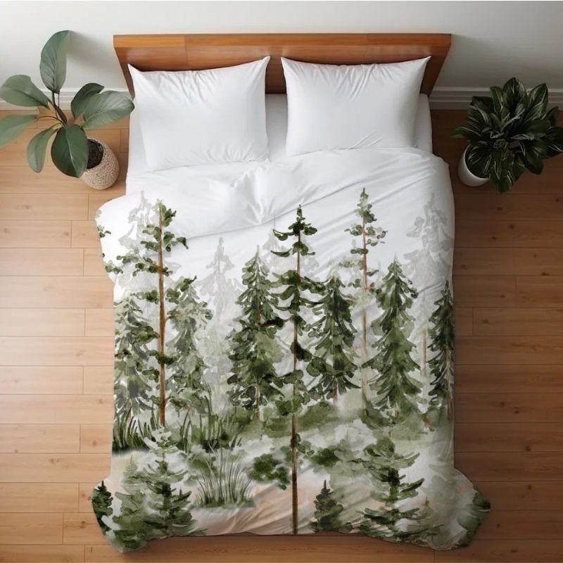 Watercolor Rustic Green Forest Duvet Cover