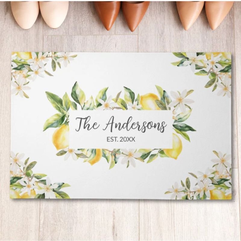 Lemons and Flowers Floral Botanical Family Name Doormat