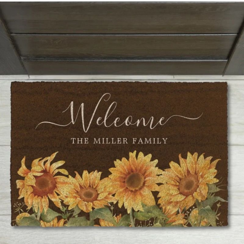 Elegant Rustic Yellow Sunflower Garden Fiber Doormat