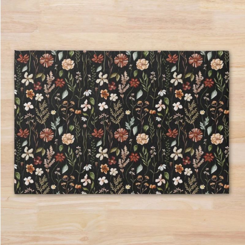 Watercolor Wildflower Floral Botanical Pattern Rug