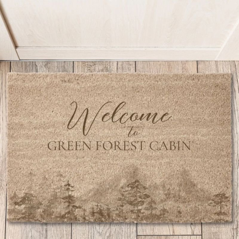 Personalized Rustic Pine Forest Welcome Fiber Doormat