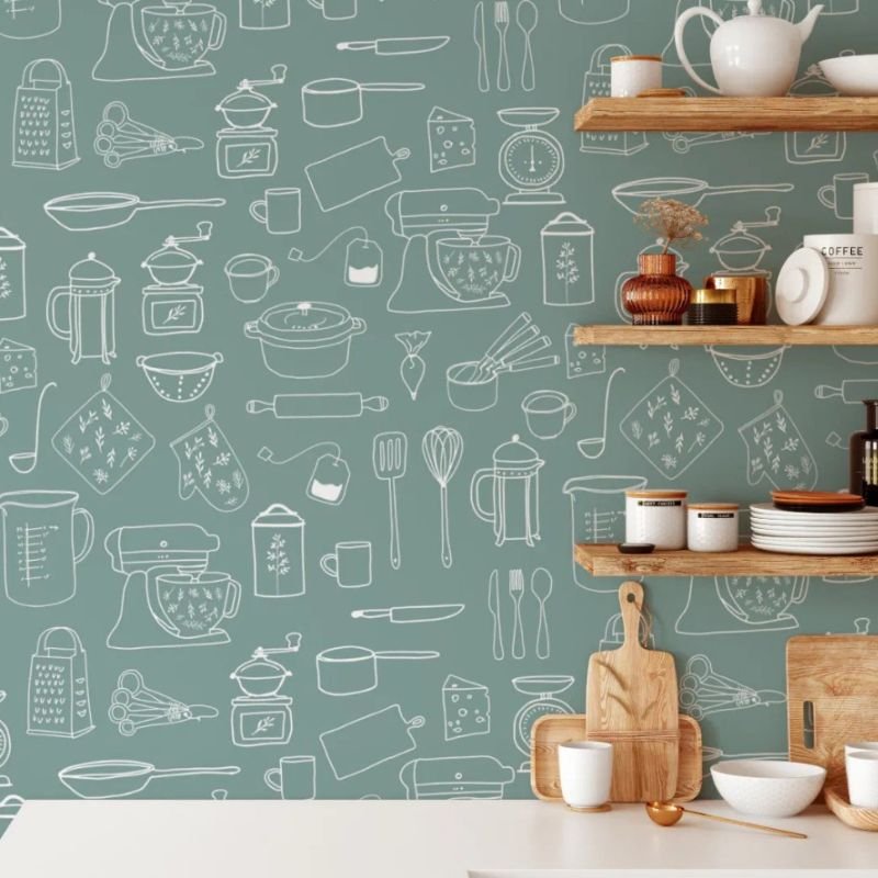 Modern Vintage Kitchen Utensil Pattern Wallpaper