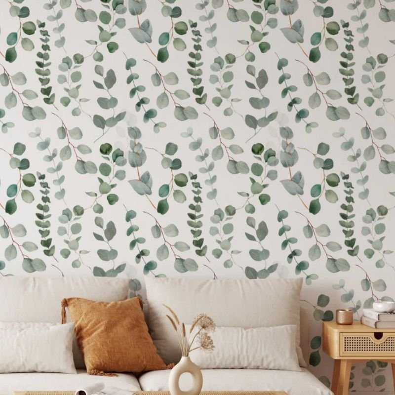 Eucalyptus Greenery Leaves Floral Pattern Wallpaper