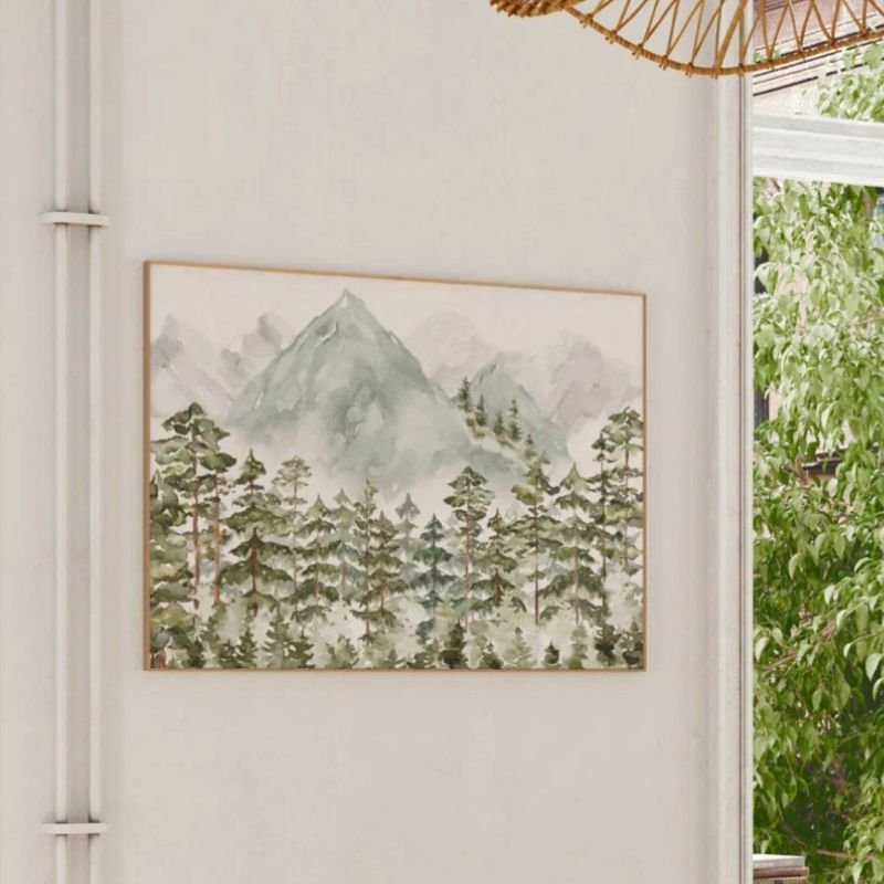 Pine Forest and Mountains Watercolor Poster