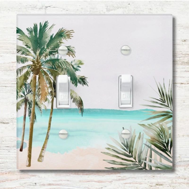 Tropical Palm Tree Leaves Summer Blue Beach Light Switch Cover