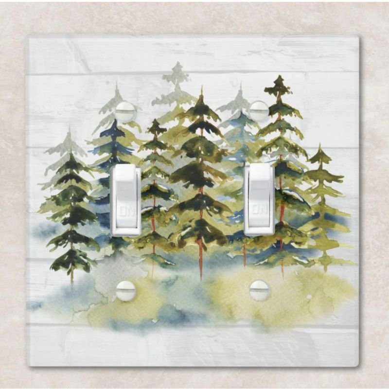 Watercolor Vintage Foggy Green Pine Forest Light Switch Cover