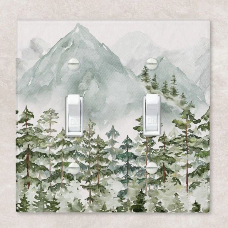 Forest and Mountain Nature Watercolor Kids Nursery Light Switch Cover