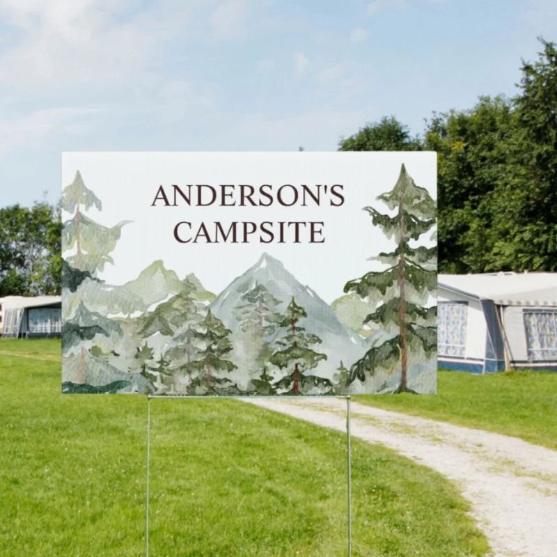 Watercolor Pine Forest and mountain Rustic Sign