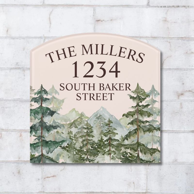 Watercolor Pine Forest and mountain Rustic Door Sign