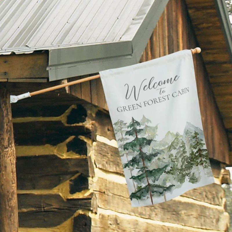 Watercolor Pine Forest mountain Aesthetic Welcome House Flag