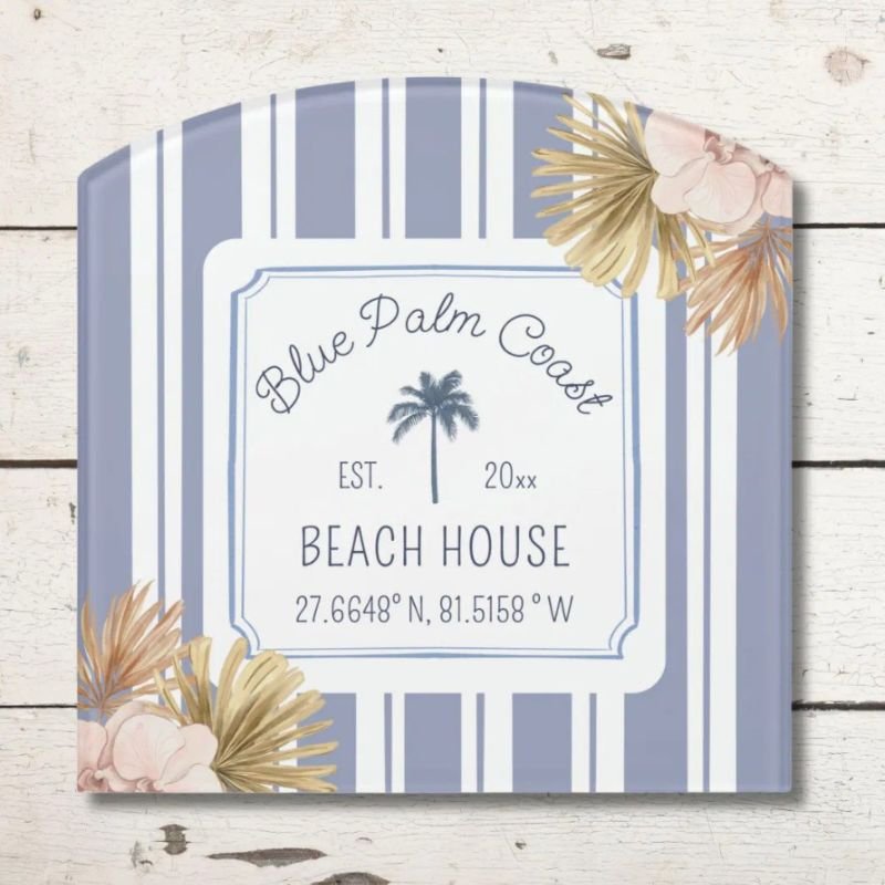 Beach House Blue Stripes Coastal Boho Farmhouse Door Sign