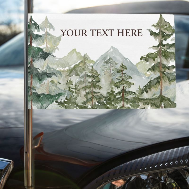 Watercolor Pine Forest and mountain Rustic Car Flag