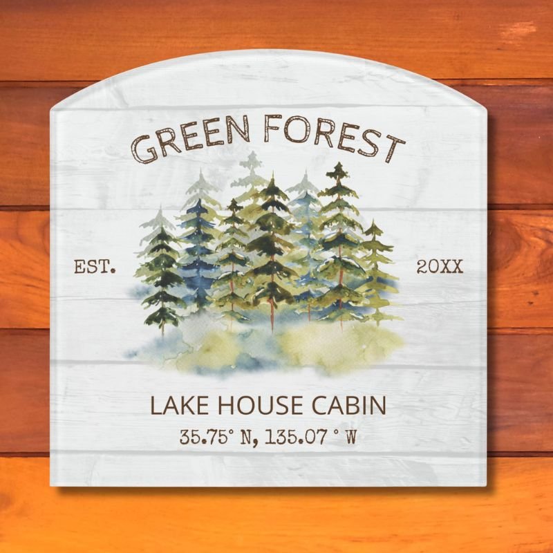 Vintage Foggy Green Forest Watercolor Cabin Lodge Door Sign