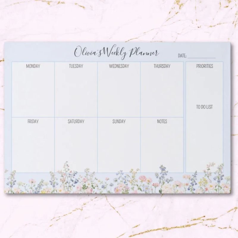 Personalized Colorful Flower Floral Weekly Planner Paper Pad