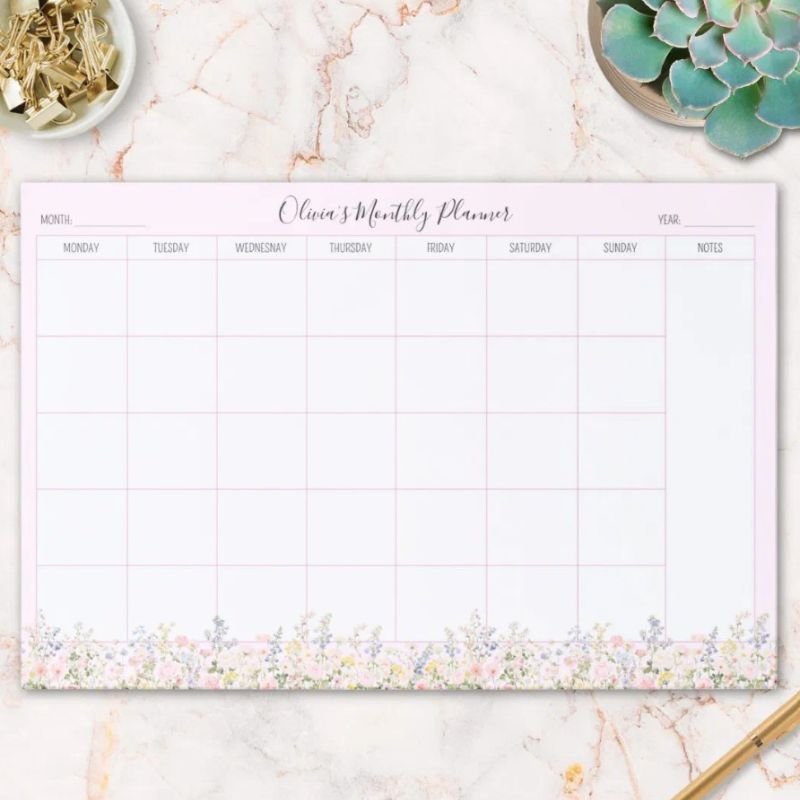 Personalized Colorful Floral Monthly Planner Paper Pad