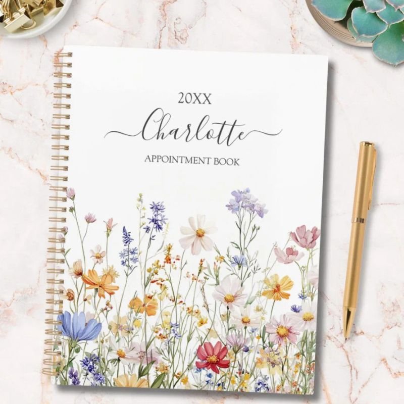 Elegant Monogram Watercolor Colorful Wildflower Planner