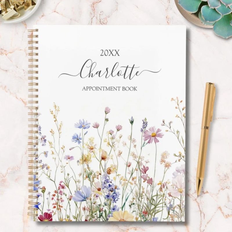 Monogram Watercolor Rustic Pretty Wildflower Field Planner