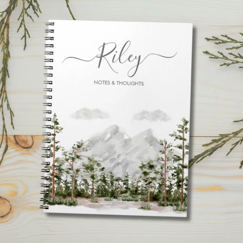 Monogrammed Watercolor Mountain and Forest Notebook
