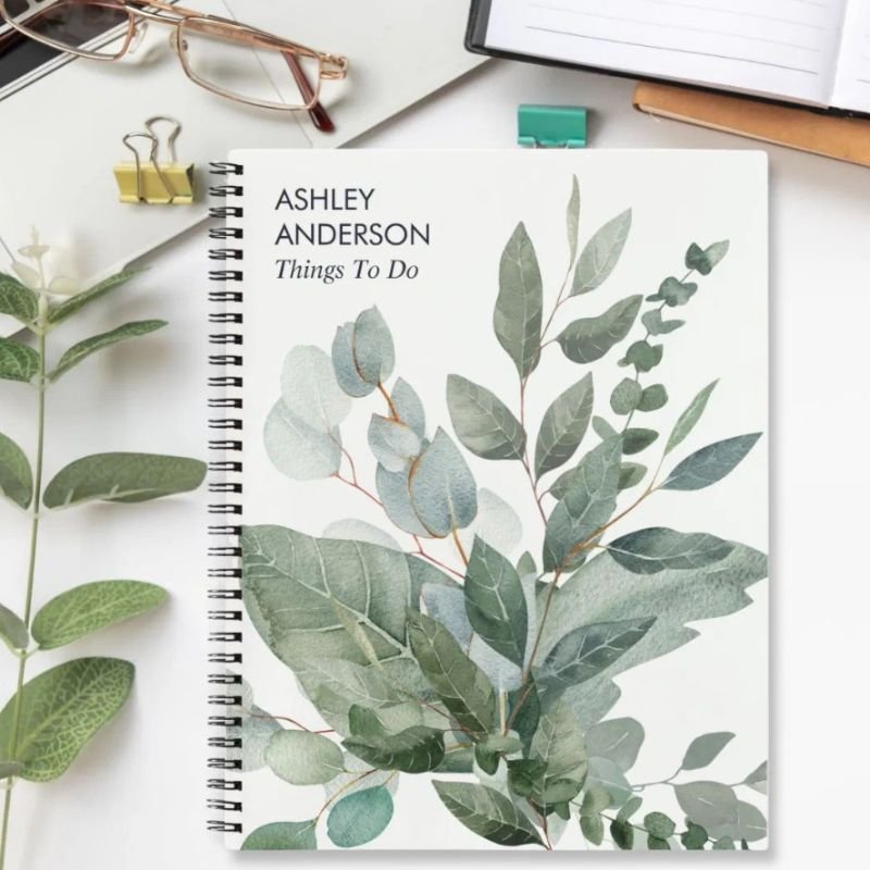 Watercolor Tropical Green Sage Leaves To Do List Notebook