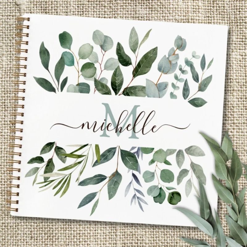 Monogram Sage Green Eucalyptus Greenery Notebook