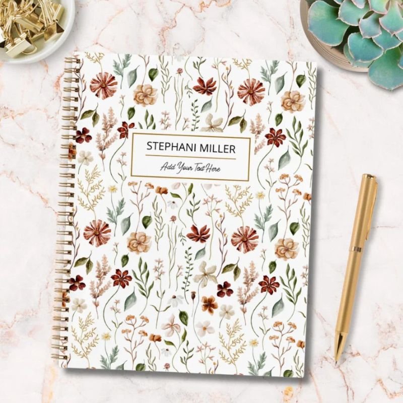 Watercolor Autumn Wildflower Garden Floral Pattern Notebook