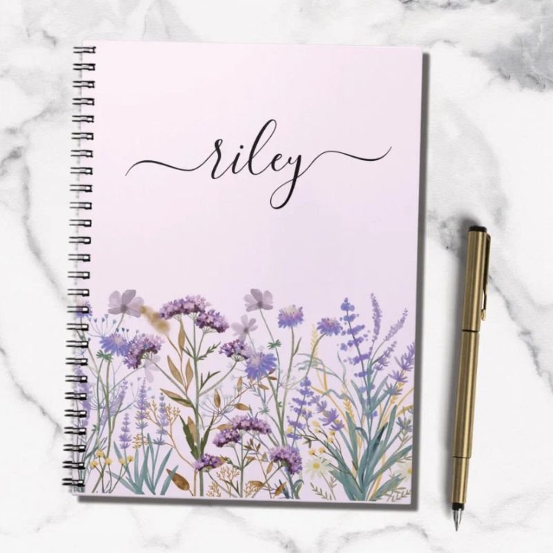 Monogrammed Watercolor Purple Wildflower Garden Notebook