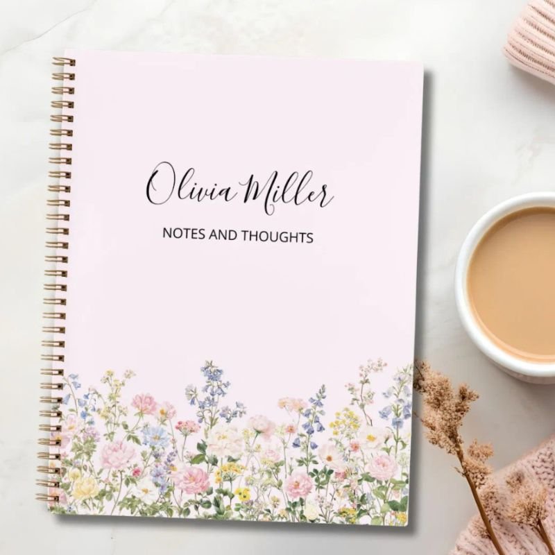 Elegant Monogram Colorful Flower Garden Floral Notebook