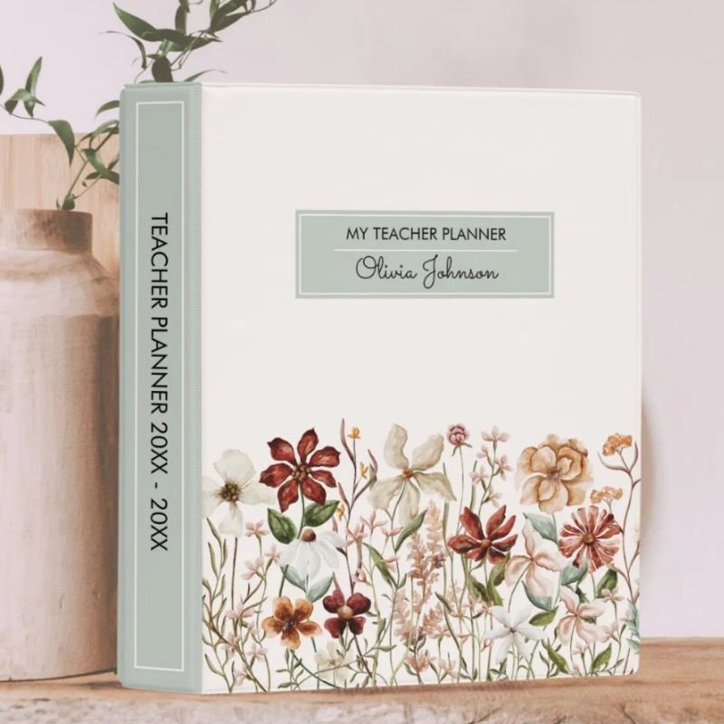 Personalized Watercolor Vintage Wildflower Floral Mini Binder
