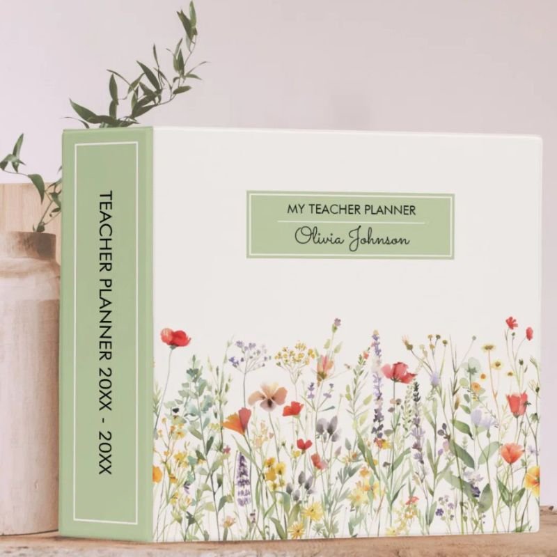 Colorful Wildflower Watercolor Summer Floral 3 Ring Binder