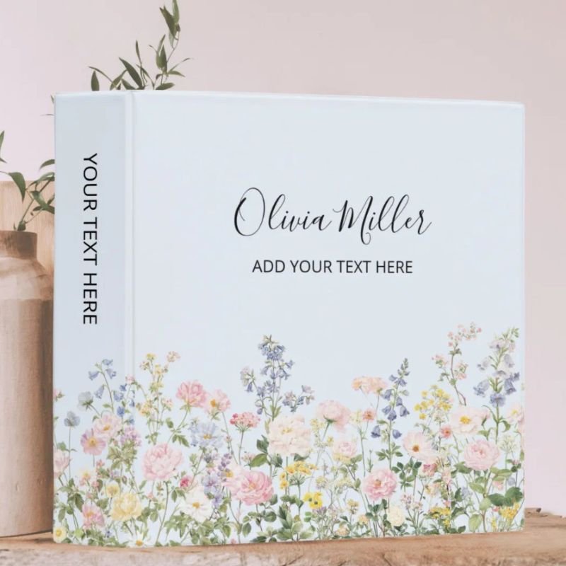 Elegant Monogram Colorful Flower Garden Floral 3 Ring Binder