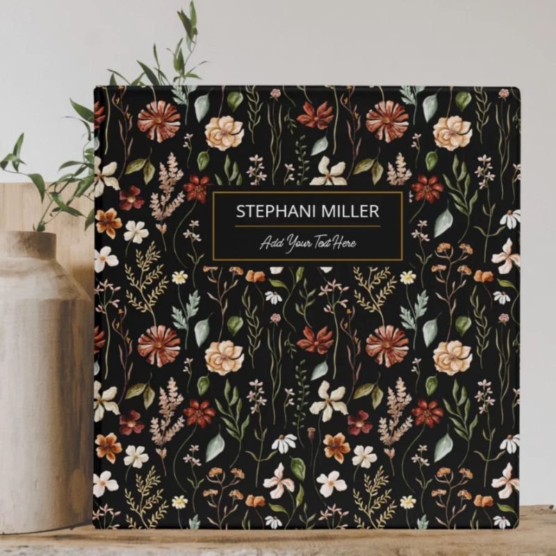 Watercolor Autumn Wildflower Garden Floral Pattern 3 Ring Binder