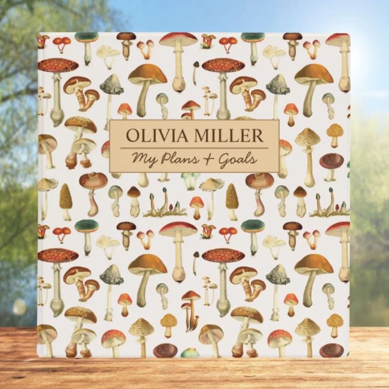 Personalized Name Vintage Mushroom Pattern 3 Ring Binder