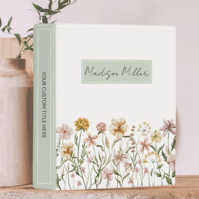 Personalized Watercolor Wildflower Meadow Floral Mini Binder