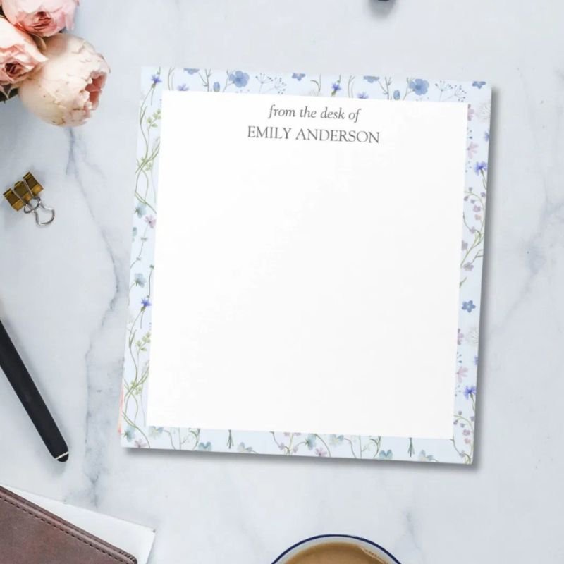 Blue Purple Pretty Wildflower Floral Pattern Notepad